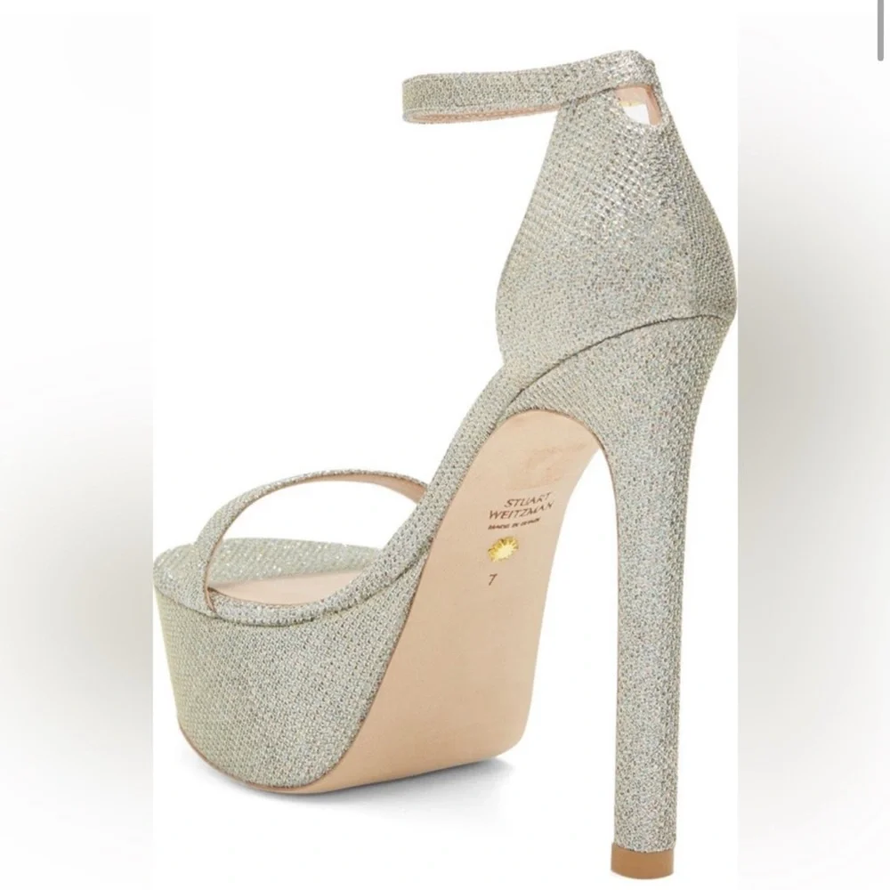 Stuart Weitzman Nudist Hollywood Platform Heel Silver Size 9.5 NWT Luxe Stiletto
